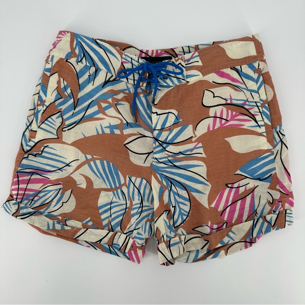 J CREW 5" Desert Oasis Linen Blend Board Shorts BLUE PINK Tropical Size 6 Clay